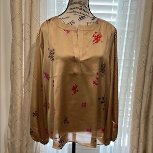 Ann Taylor Gold Relaxed Blouse with Mandarin Collar